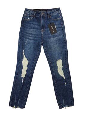 Risen Los Angeles Distressed Raw Hem Blue Skinny Jeans Womens Size 29/9 New Tags